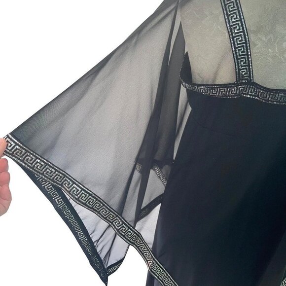 Vintage Womens Maxi Dress Cape Set Black Size Medium 70s Empire Waist Greek Trim - Picture 12 of 16